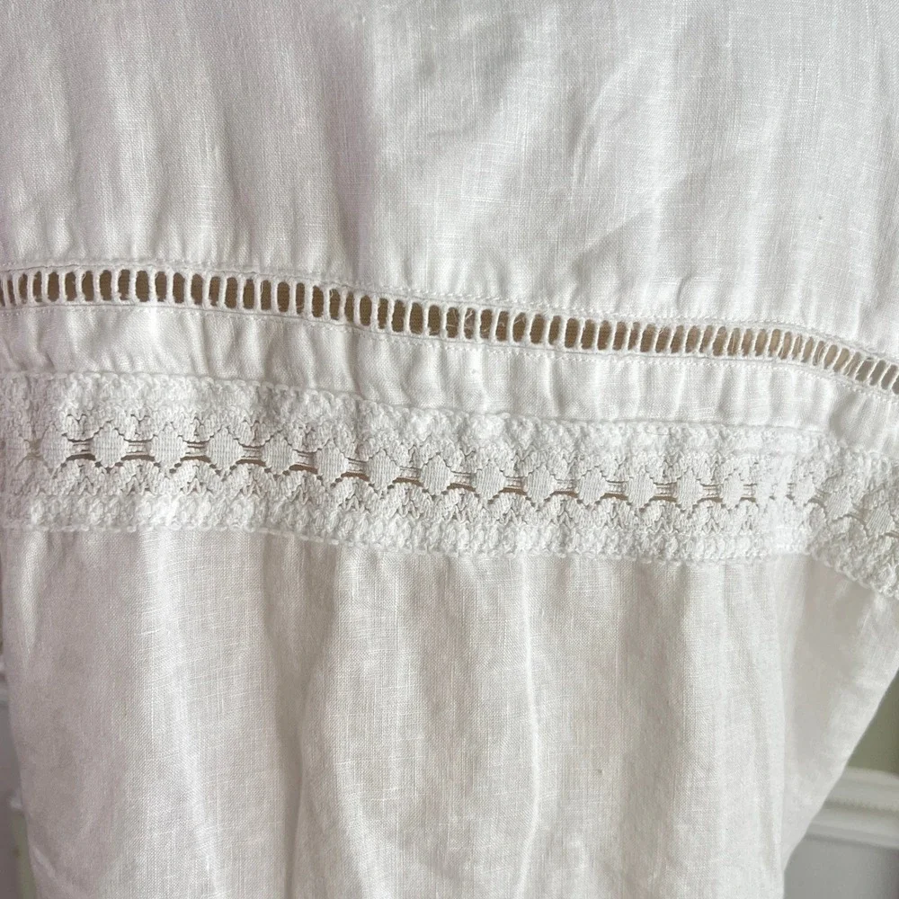 Joie Linen Button Down Shirt S Womens Lace Pocket Short Sleeve White Coastal - Picture 4 of 10